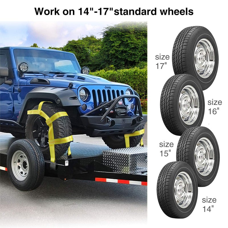 Trekassy Tow Dolly Straps for Car with Flat Hooks-2 Pack, Heavy Duty Car Tire Bonnet Net Fits 14"-17" Tires, 10, 000 lbs Break Strength, Includes 2 Axle Straps - Image 2